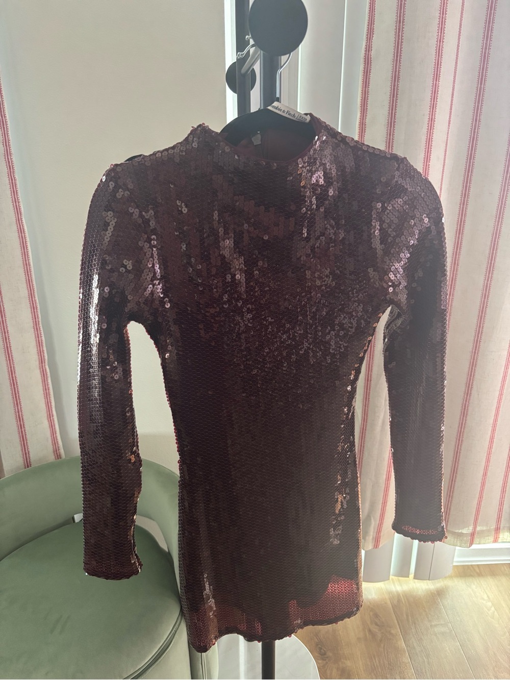 Abercrombie & Fitch Burgundy Sequin Mini Dress - Long Sleeve